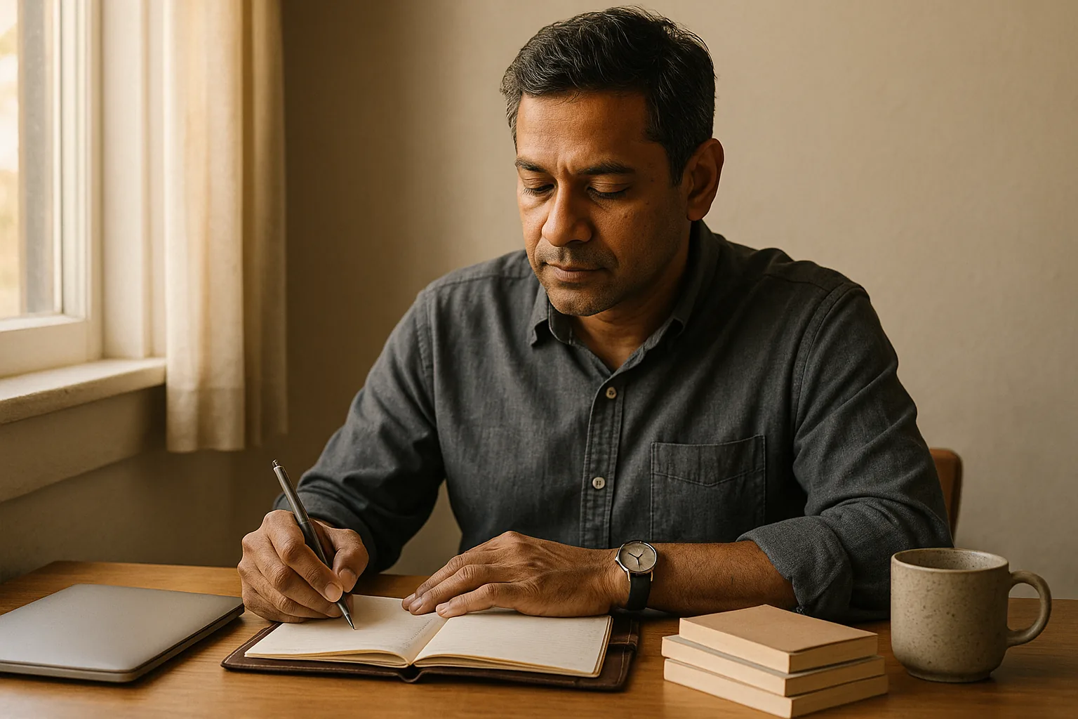 Illustrative photo of an independent professional working from an organized desk.